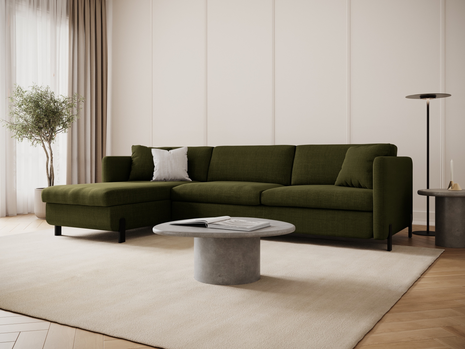 Micadoni Schlaf-Ecksofa Gloria 4-Sitzer Links Strukturierter Stoff Grün 205x140