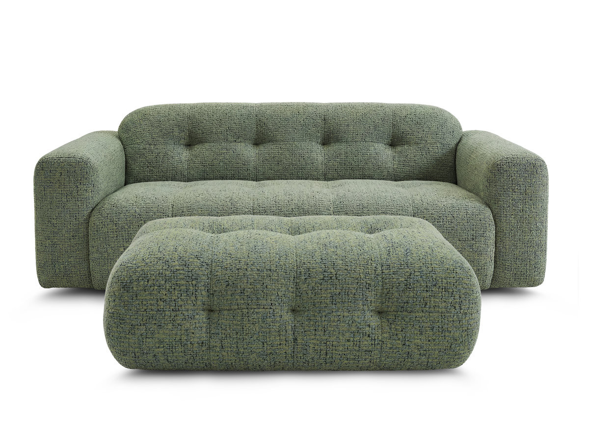 Bobochic Laura Sofa 3-Sitzer mit großem Pouf Melange-Stoff Hellgrün