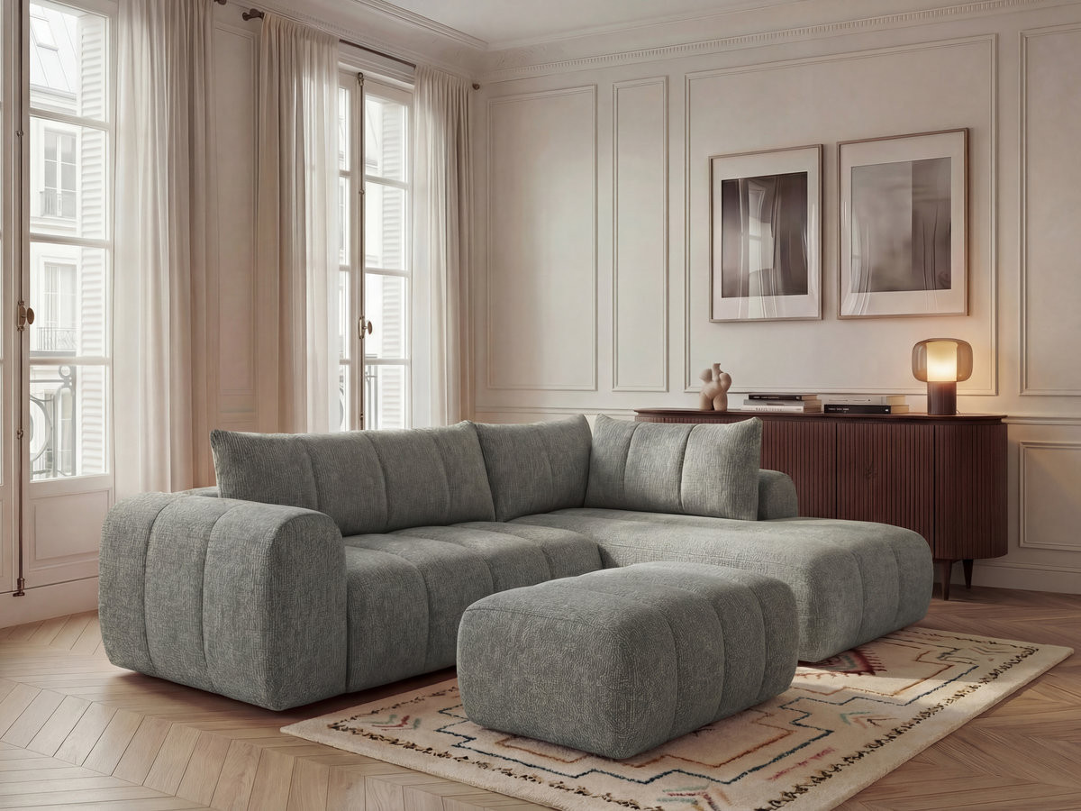 Bobochic Nesty Ecksofa in L-Form, 256 cm, mit Pouf Melange-Stoff Dunkelgrau Ecke rechts