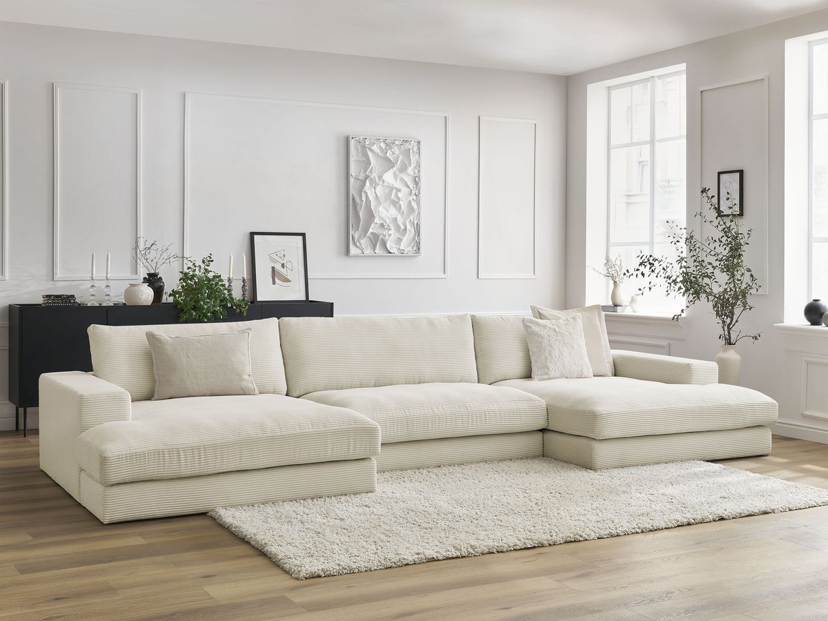 Bobochic Leonard Wohnlandschaft 404 × 159 cm Cordsamt Beige