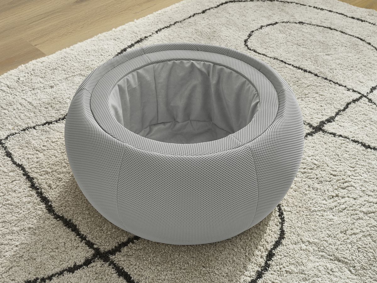 Bobochic Hayden Pouf mit Tablett, rund Mesh-Stoff Hellgrau, 77 cm