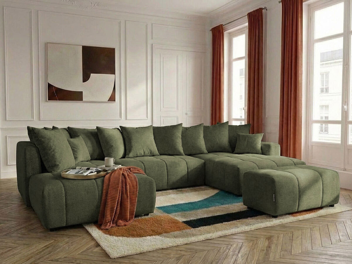 Bobochic Roxelane Wohnlandschaft mit Pouf Melange-Stoff Grün Ecke rechts