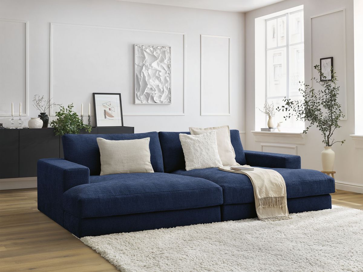Bobochic Leonard Sofa 4-Sitzer 234 × 159 cm Strukturstoff Dunkelblau