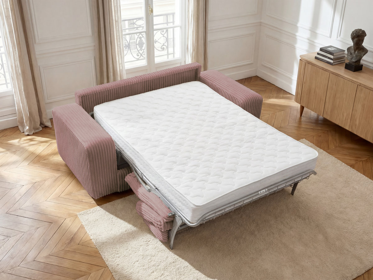 Bobochic Ibiza Schlafsofa 3-Sitzer Cordsamt Rosa, Liegefläche 140 × 196 cm