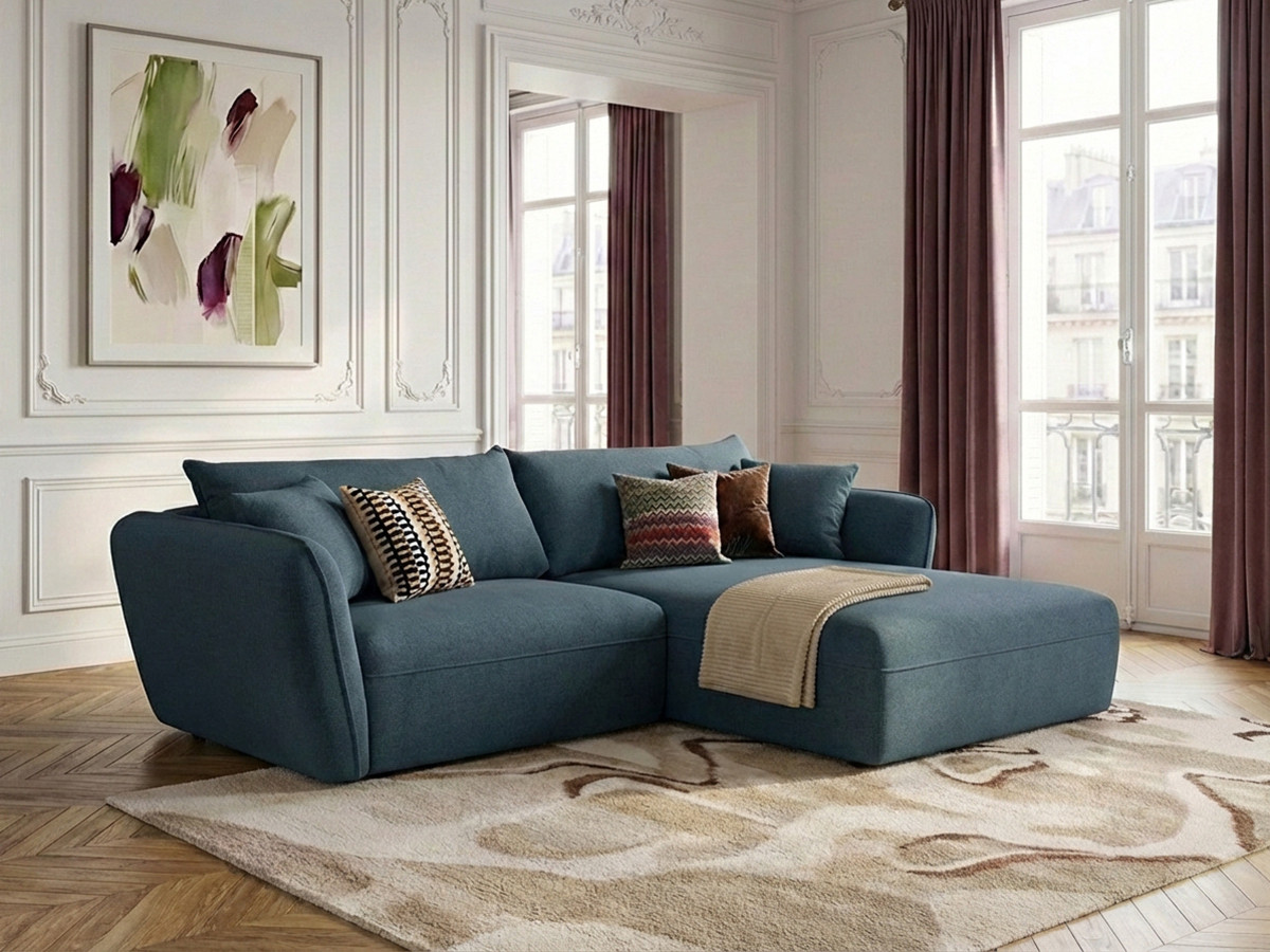 Bobochic Luigi Ecksofa Strukturstoff Blau Ecke rechts