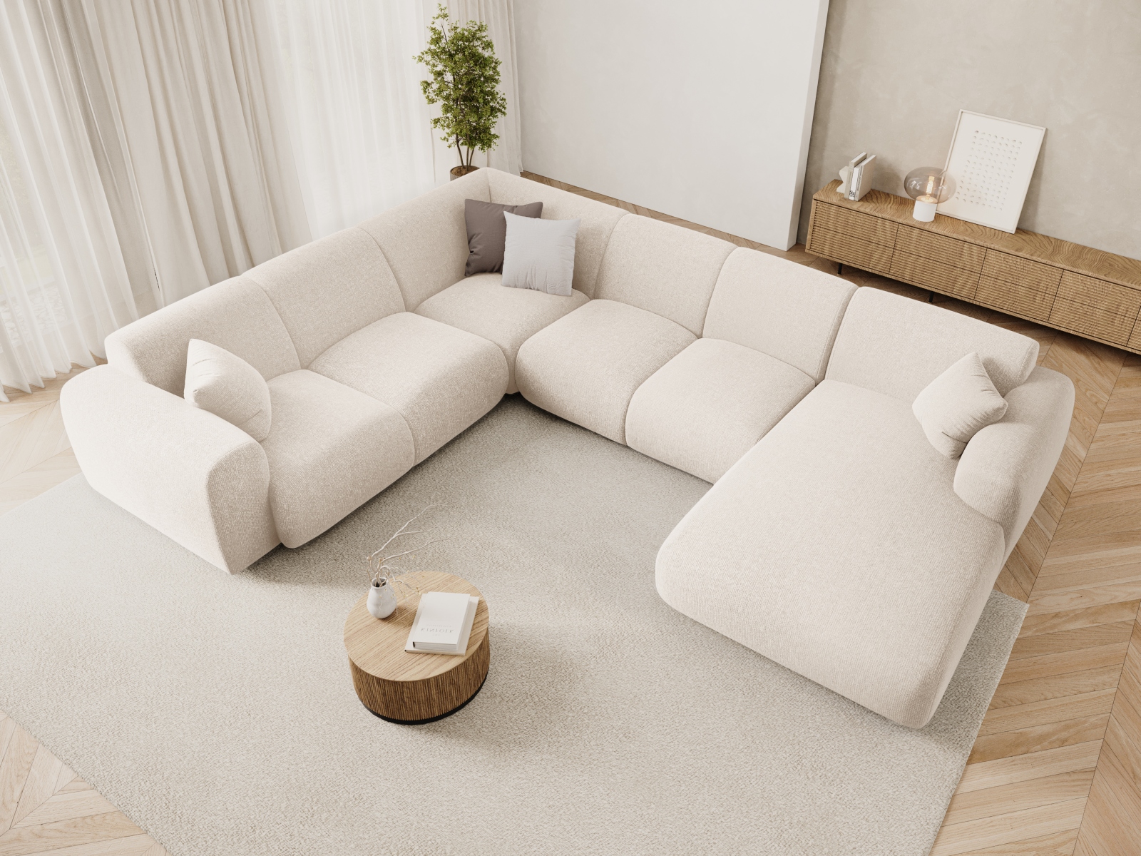 Cosmopolitan Design Panoramasofa Nolio 6-Sitzer Chenille Haga Helles Beige Links