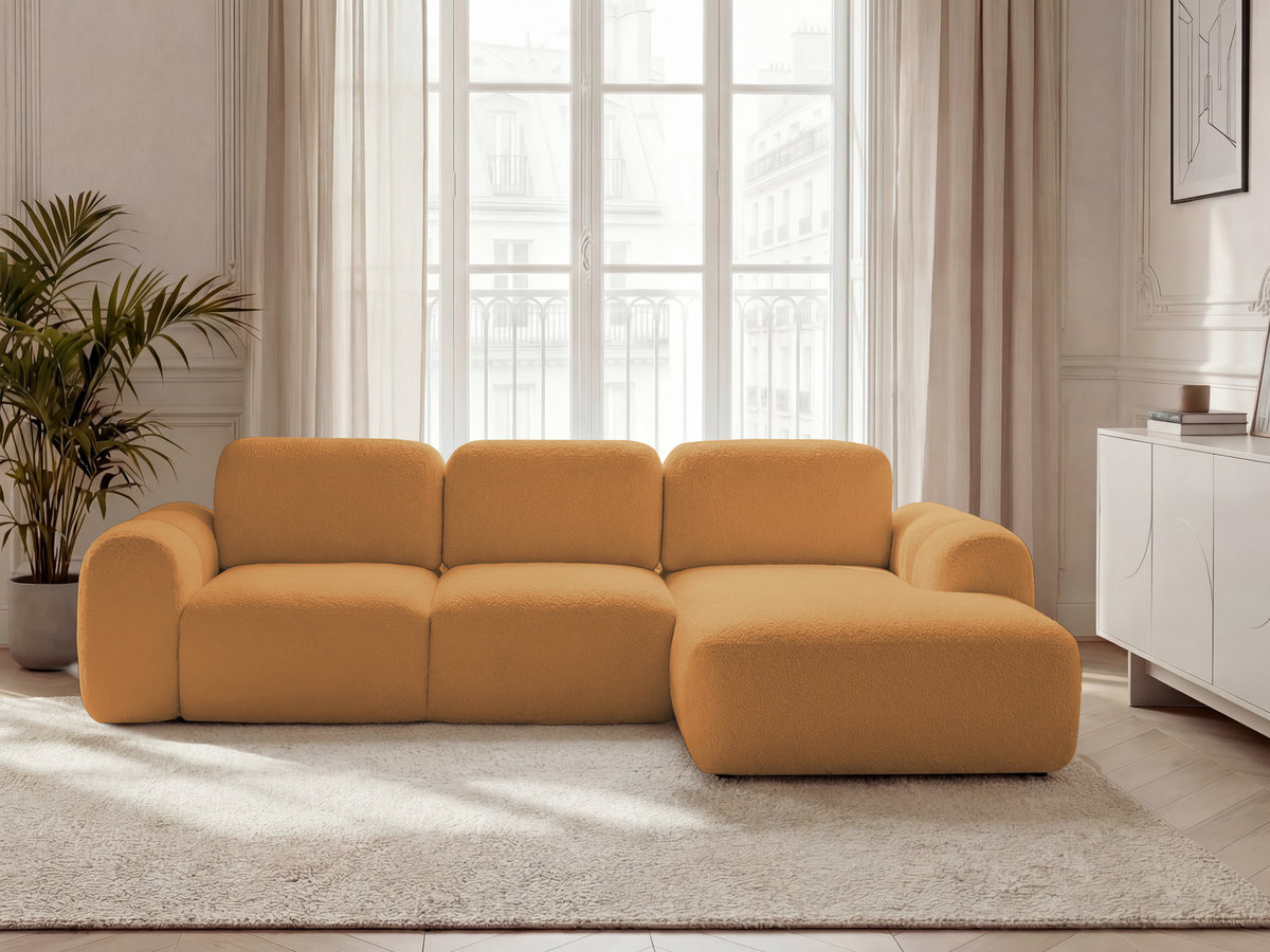 Bobochic Montaigne Ecksofa mit Schlaffunktion und Bettkasten 276 × 164 cm Bouclé-Stoff Gelb Ecke rechts