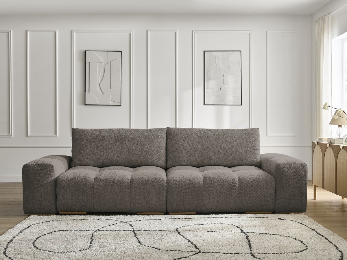 Bobochic Anakin Sofa 3-Sitzer, 2 Kissen Bouclé-Stoff Braun
