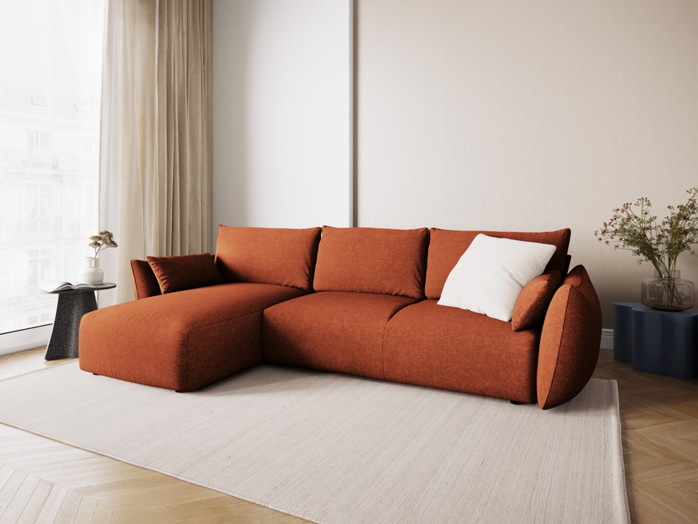 Cosmopolitan Design Ecksofa Matera 4-Sitzer mit Schlaffunktion Chenille Eden Ziegel Links