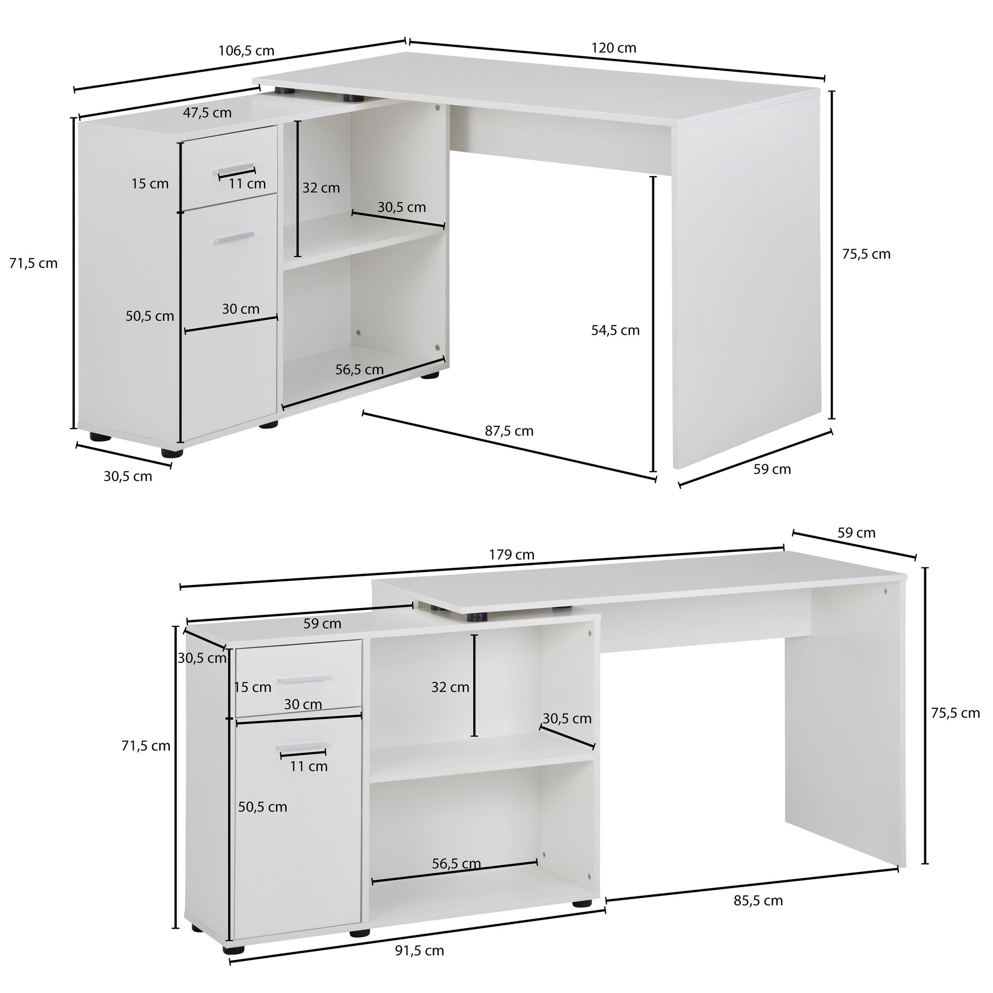 Schreibtisch Etne Weiß 120 × 106,5 × 75,5 cm