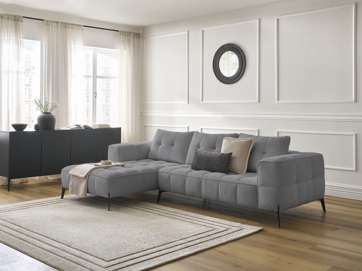 Bobochic Anis Ecksofa Bouclé-Stoff Dunkelgrau Ecke links