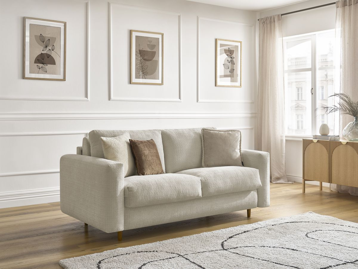 Bobochic Cocoone Schlafsofa 3-Sitzer Strukturstoff Beige, Liegefläche 140 × 200 cm