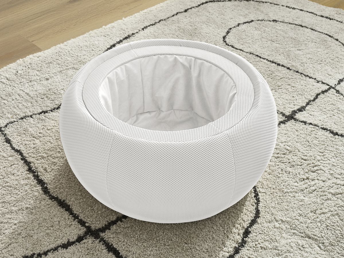 Bobochic Hayden Pouf mit Tablett, rund Mesh-Stoff Weiß, 77 cm