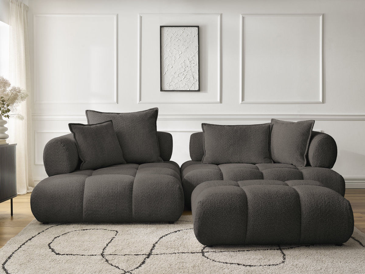 Bobochic Alya Ecksofa mit Pouf Bouclé-Stoff Braun Ecke links
