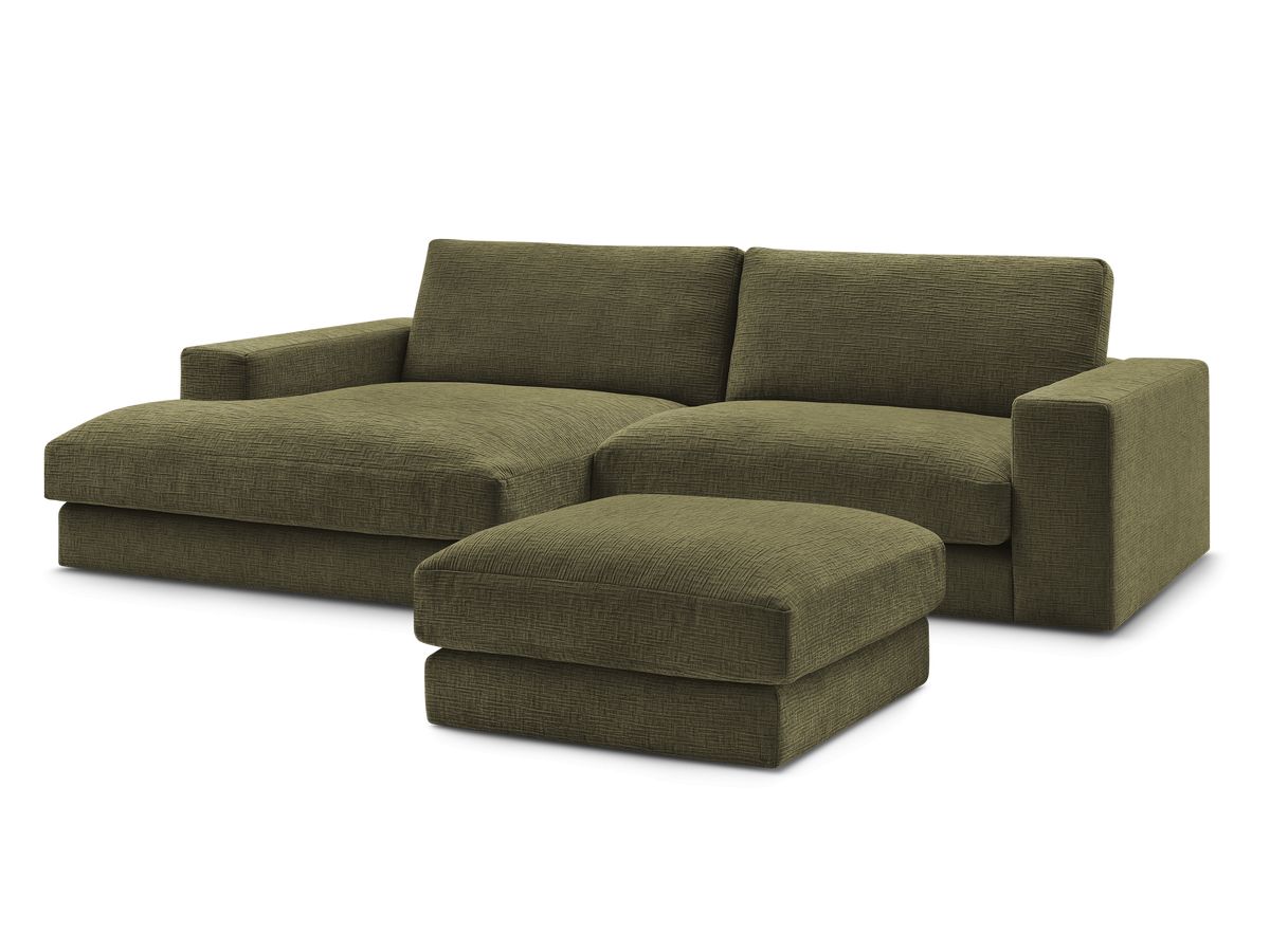 Bobochic Leonard Ecksofa mit Pouf 234 × 159 cm Strukturstoff Grün Ecke links
