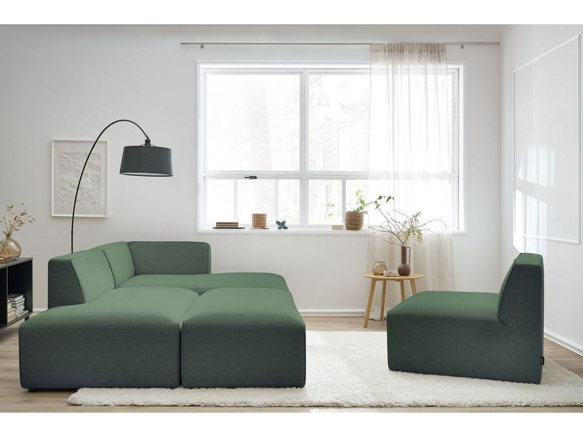 Bobochic Megeve Ecksofa mit Pouf Melange-Stoff Grün Ecke rechts