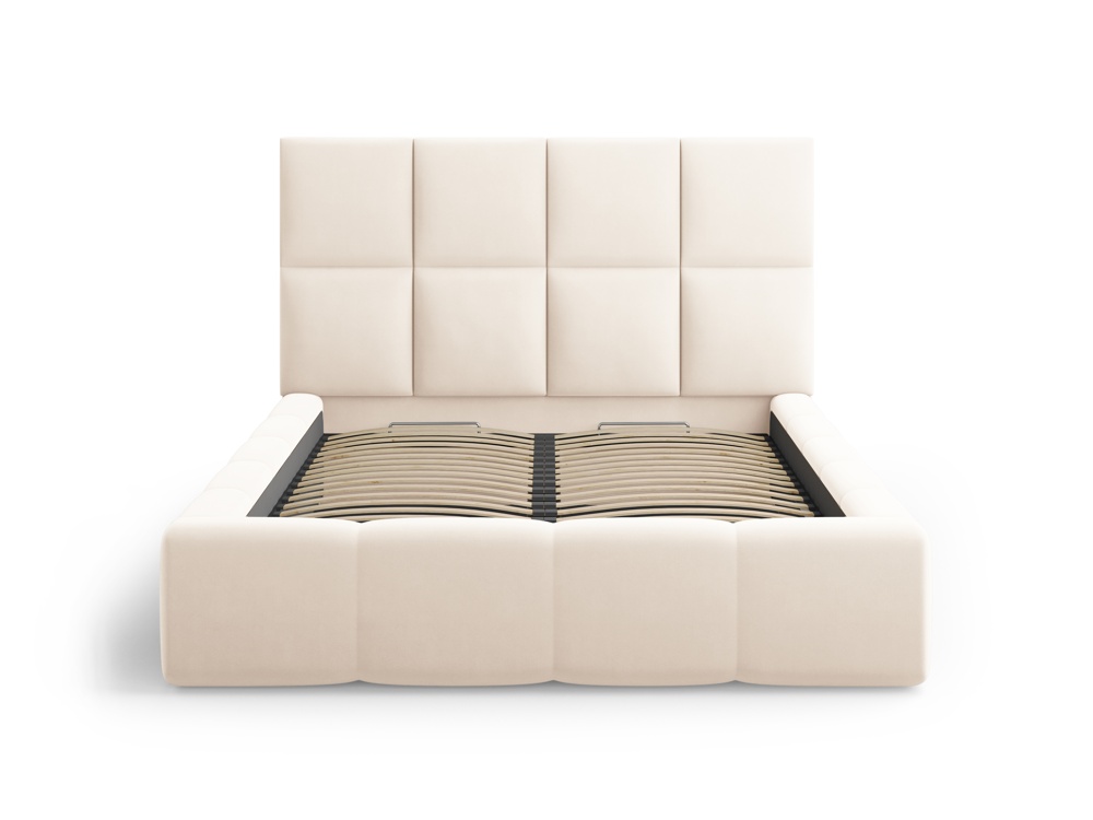 Cosmopolitan Design Stauraumbett mit Kopfteil Livigno 160x200 Samt Bluvel Helles Beige