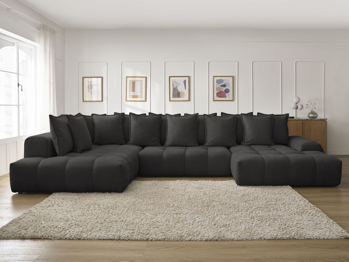 Bobochic Everest Wohnlandschaft, 14 Kissen Strukturstoff Schwarz Ecke rechts