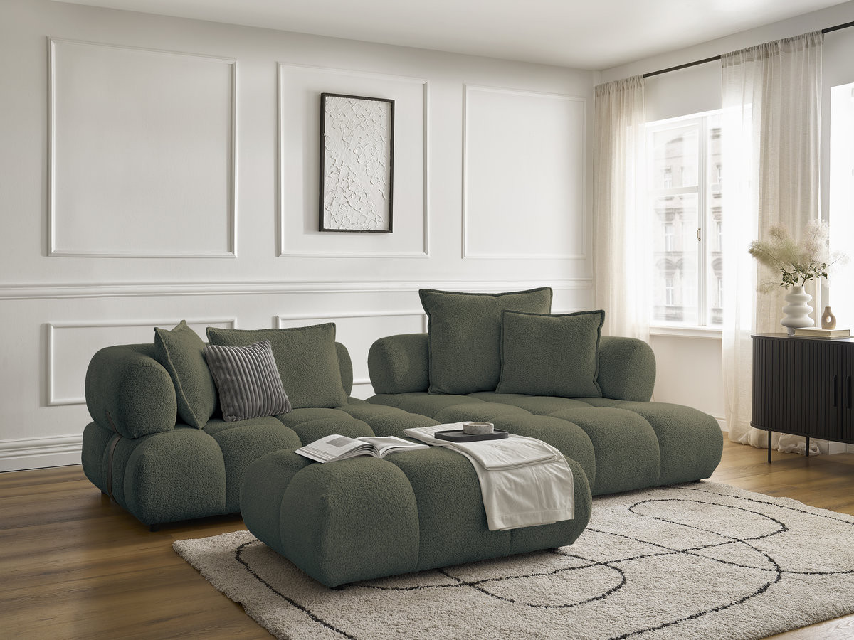 Bobochic Alya Ecksofa mit Pouf Bouclé-Stoff Grün Ecke rechts