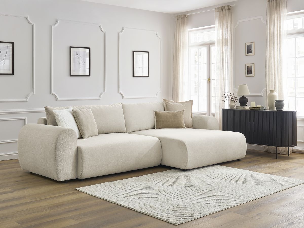 Bobochic Lucien Ecksofa mit Schlaffunktion und Bettkasten 314 × 167 cm Stoff Beige Ecke rechts