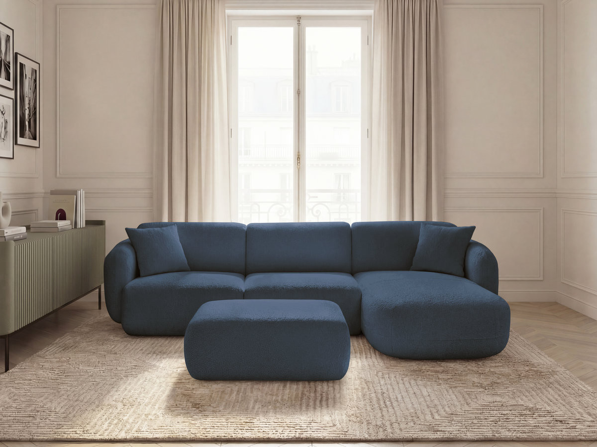Bobochic Anda Ecksofa mit Pouf 292 × 163 cm Chenille Dunkelblau Ecke rechts
