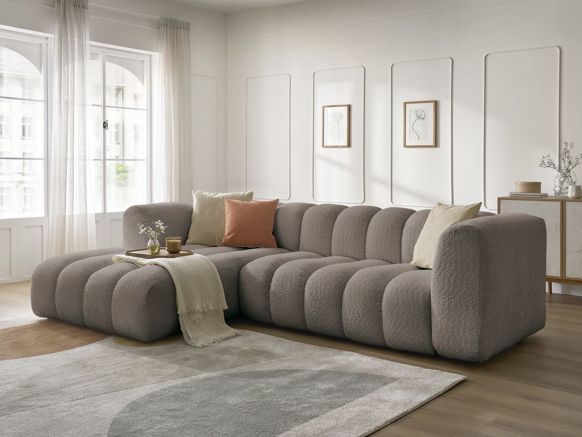 Bobochic Talia Ecksofa Bouclé-Stoff Braun Ecke links