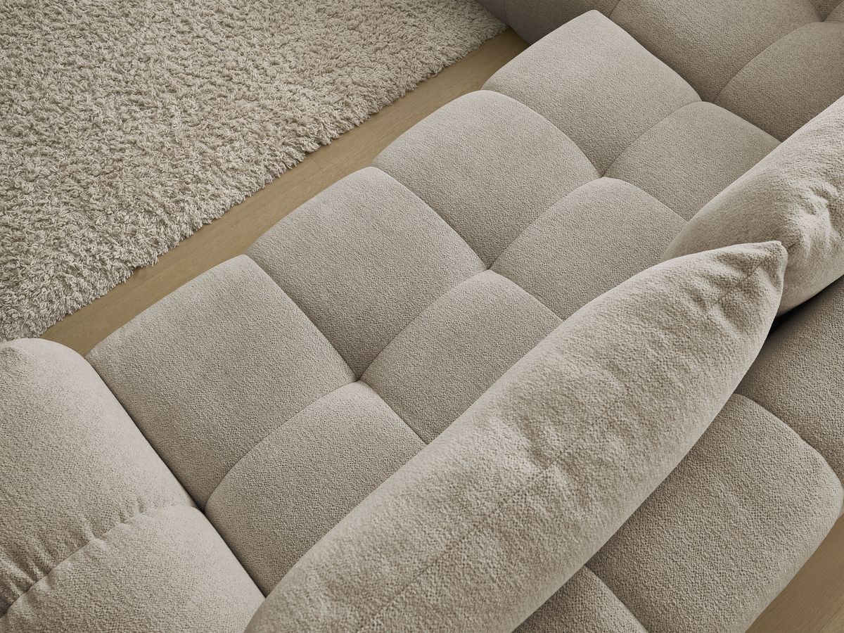 Bobochic Everest Ecksofa mit Schlaffunktion und Bettkasten 320 × 212 cm, 5 Kissen Melange-Stoff Taupe Ecke links