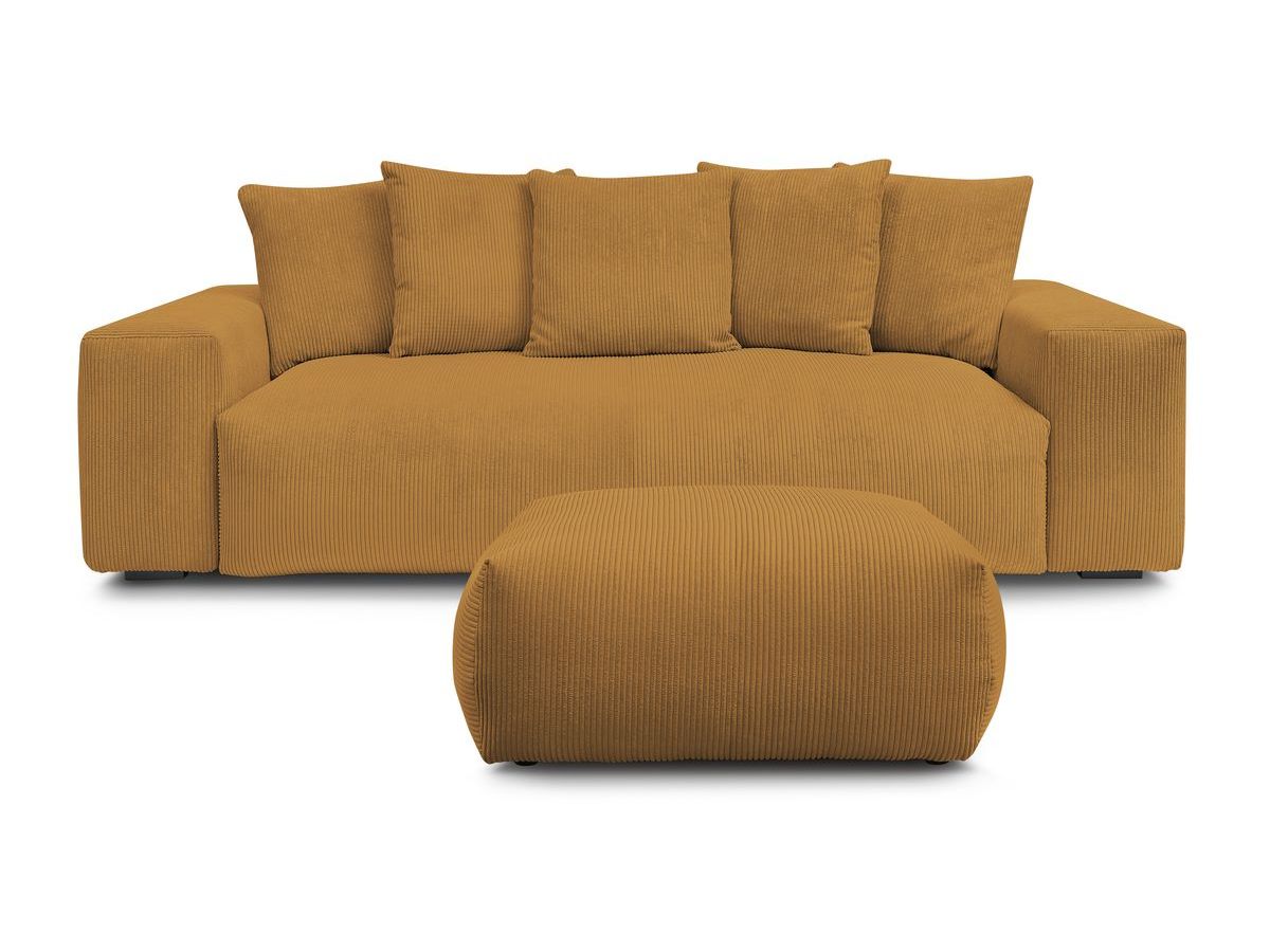 Bobochic Voltaire Schlafsofa 4-Sitzer mit Bettkasten und Pouf Cordsamt Gelb