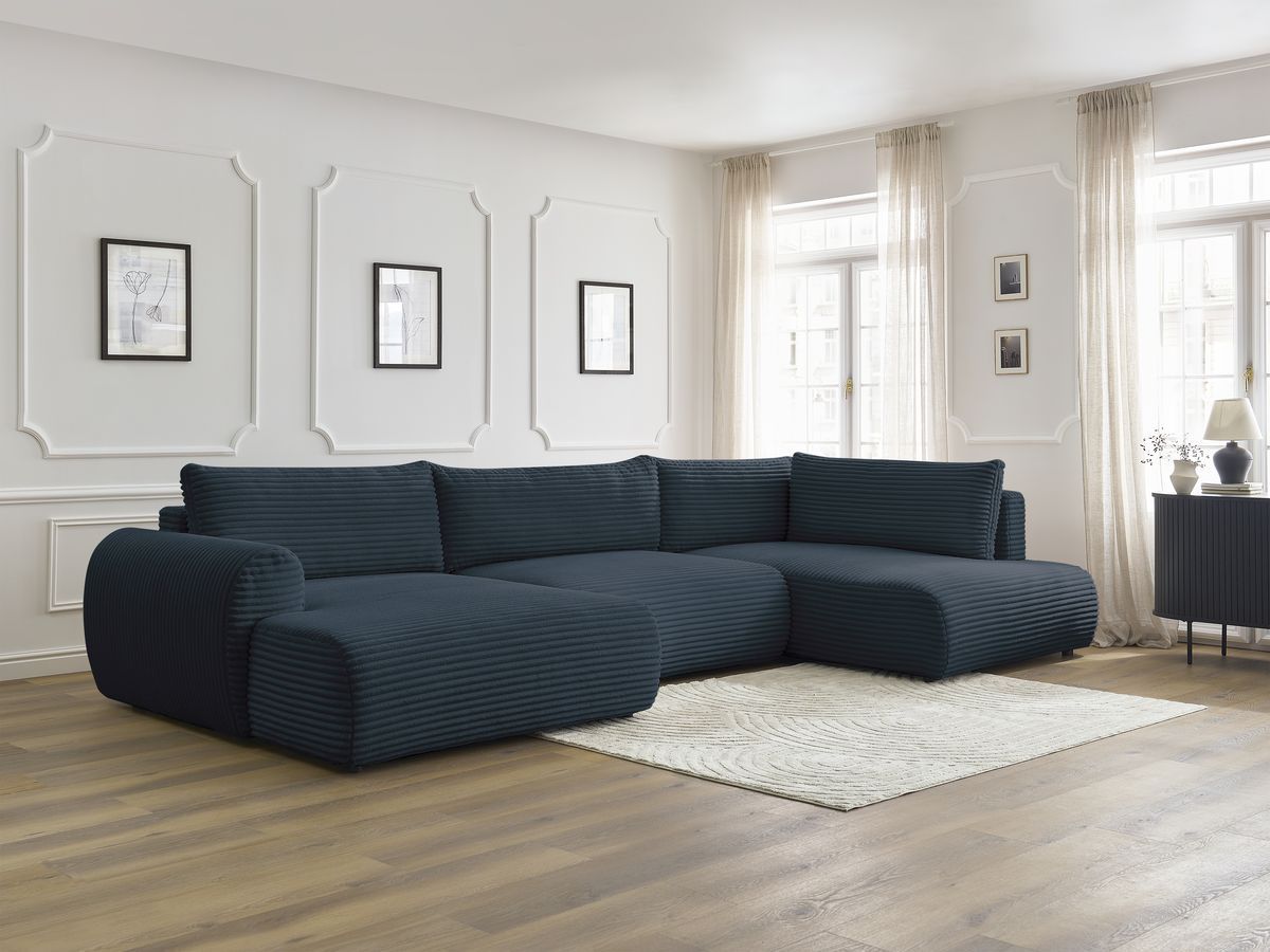 Bobochic Lucien Wohnlandschaft Breitcord weich Dunkelblau Ecke links