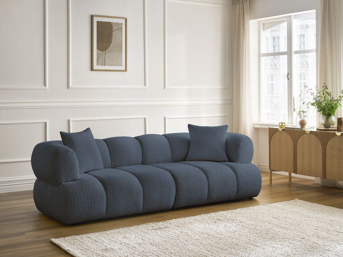 Bobochic Pamira Sofa 3-Sitzer Bouclé-Stoff Dunkelblau