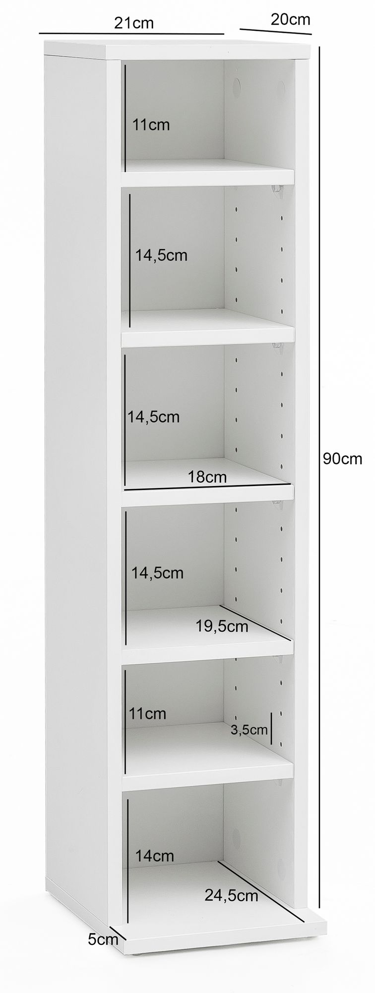 Standregal Klarup Weiß 21 × 20 × 90 cm