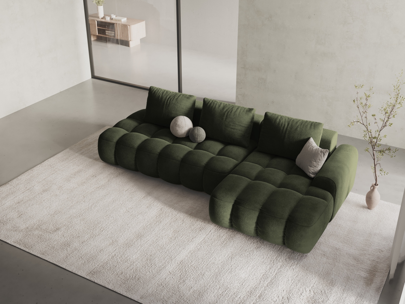 Cosmopolitan Design Ecksofa Linz 3-Sitzer offen mit Schlaffunktion Samt Vogue Grün Rechts