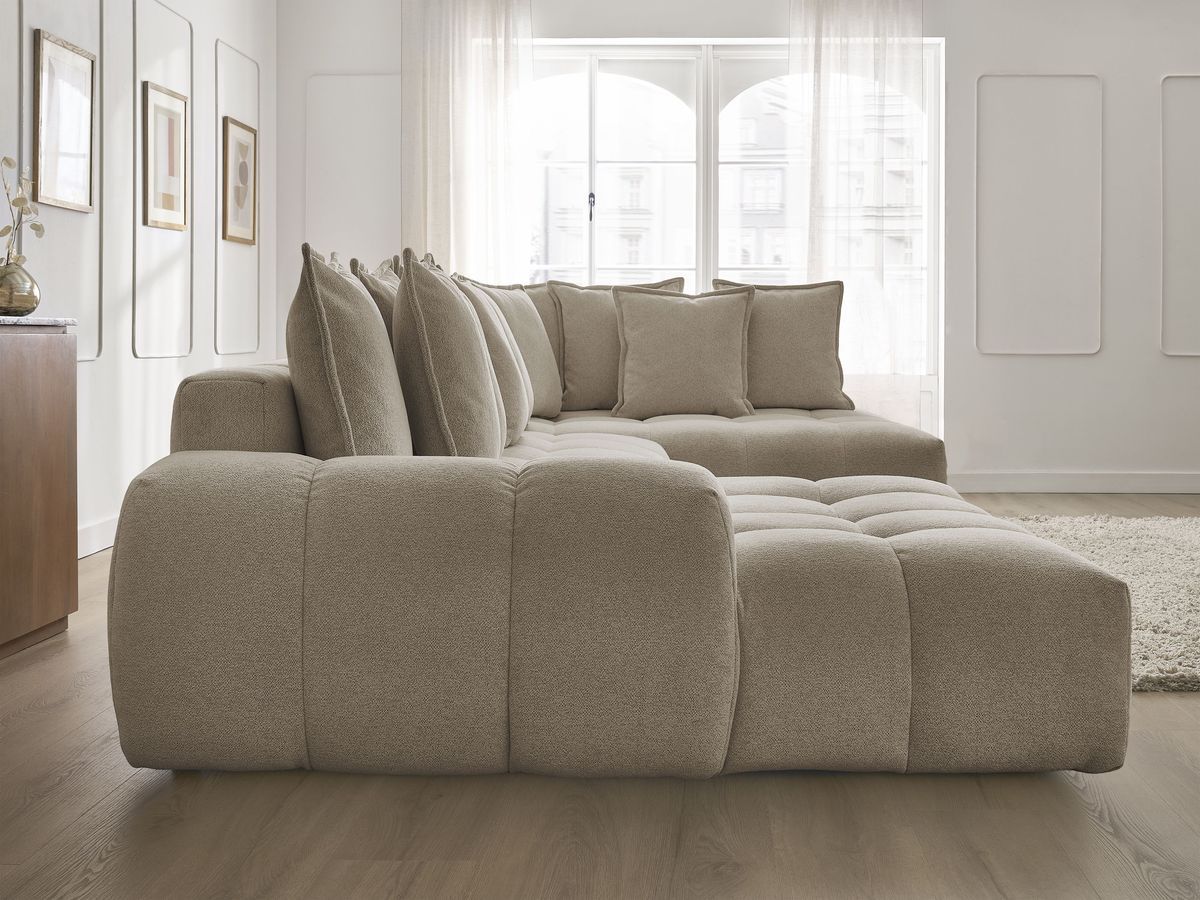 Bobochic Everest Wohnlandschaft, 14 Kissen Melange-Stoff Taupe Ecke links