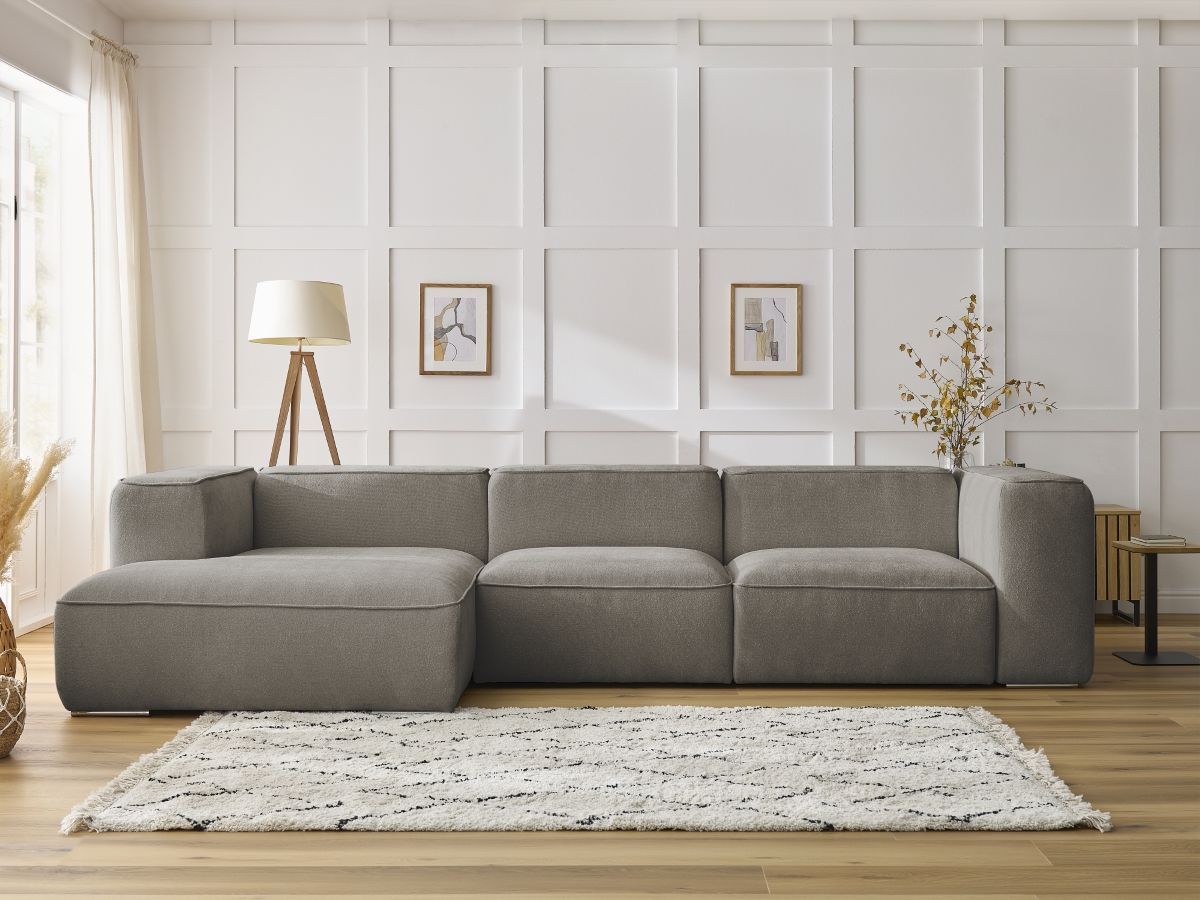 Bobochic Zephyr Ecksofa 349 × 165 cm Strukturstoff Taupe Ecke links