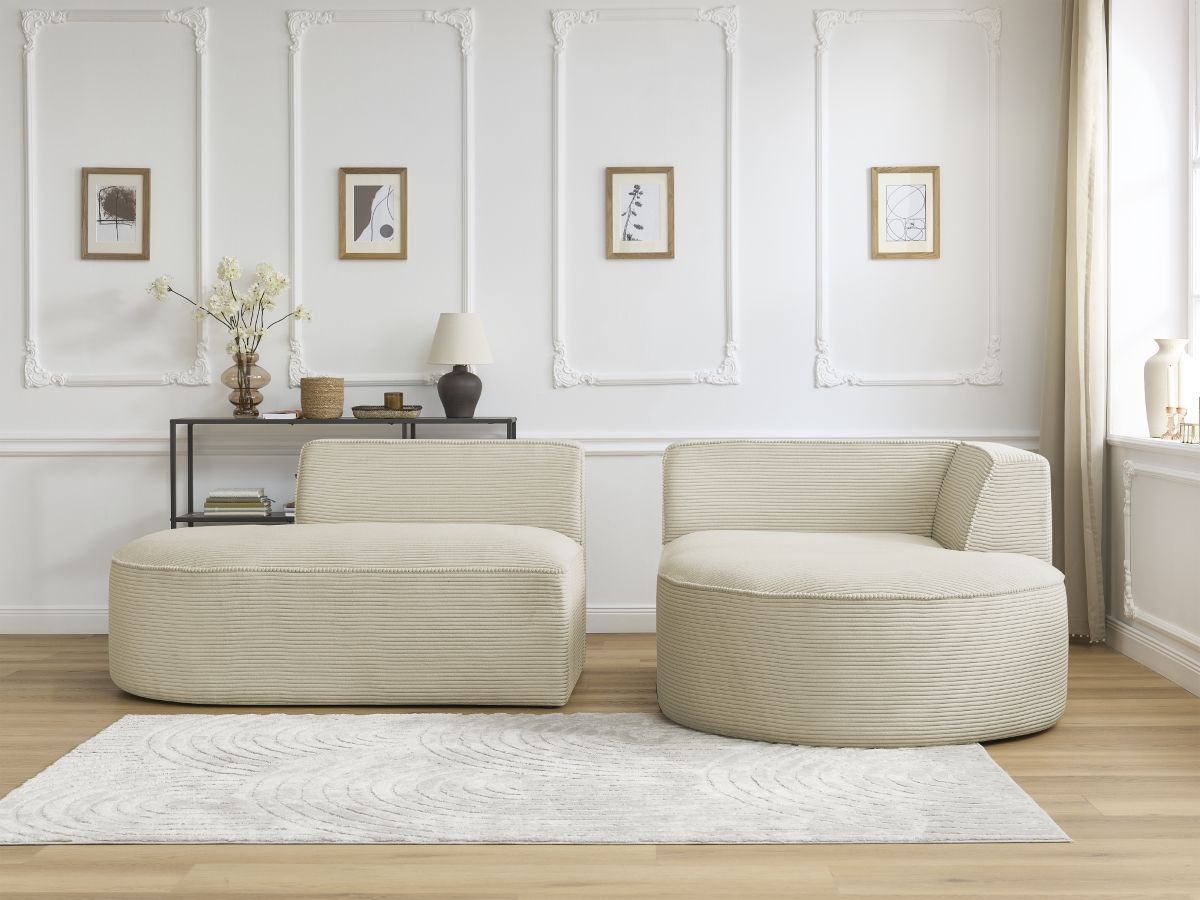 Bobochic Rousseau Ecksofa Cordsamt Beige Ecke rechts