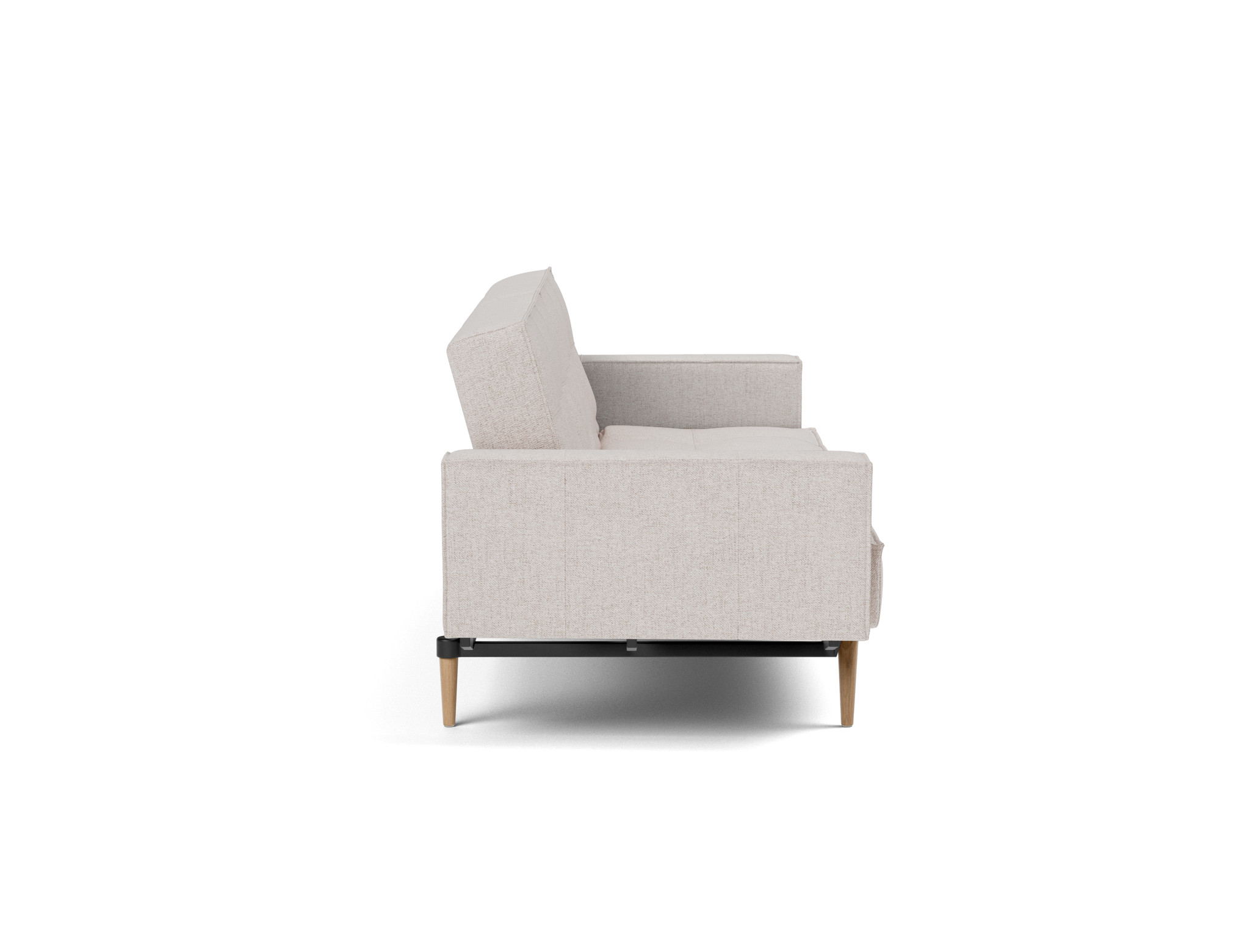 Schlafsofa Splitback mit Armlehnen Strukturierter Stoff Weda 300-Weda-Sand Beine Styletto Eiche hell