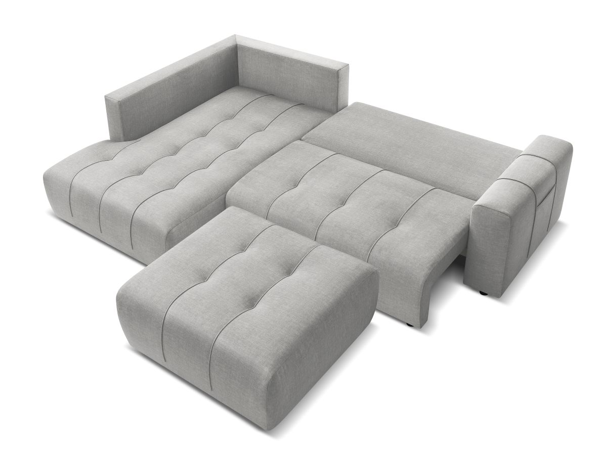 Bobochic Arsene Ecksofa mit Schlaffunktion und Bettkasten und Pouf 277 × 200 cm Samt Hellgrau Ecke links