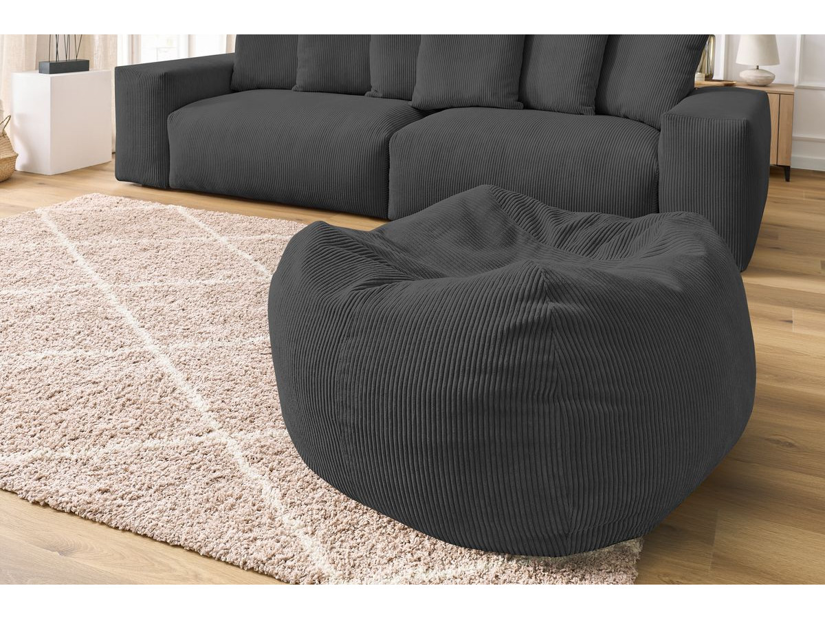 Bobochic Voltaire Sofa 5-Sitzer mit Pouf Cordsamt Dunkelgrau
