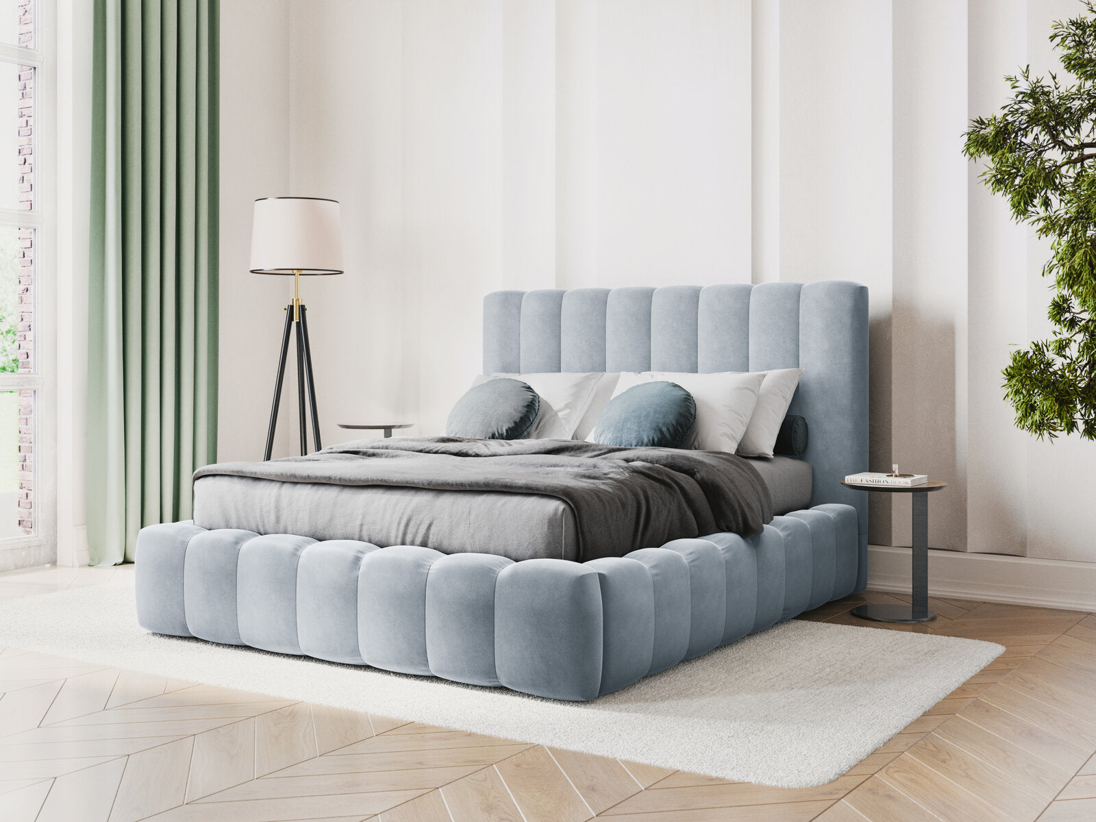 Micadoni Bett Kelp Samt Bluvel Hellblau 140x200