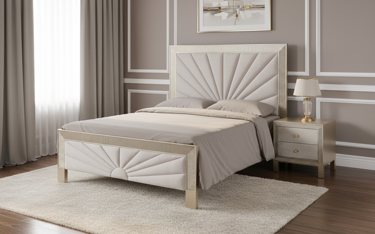 Livin Hill Set Stilig Bedroom: Polsterbett 166 cm + 2× Nachttisch Champagnergold