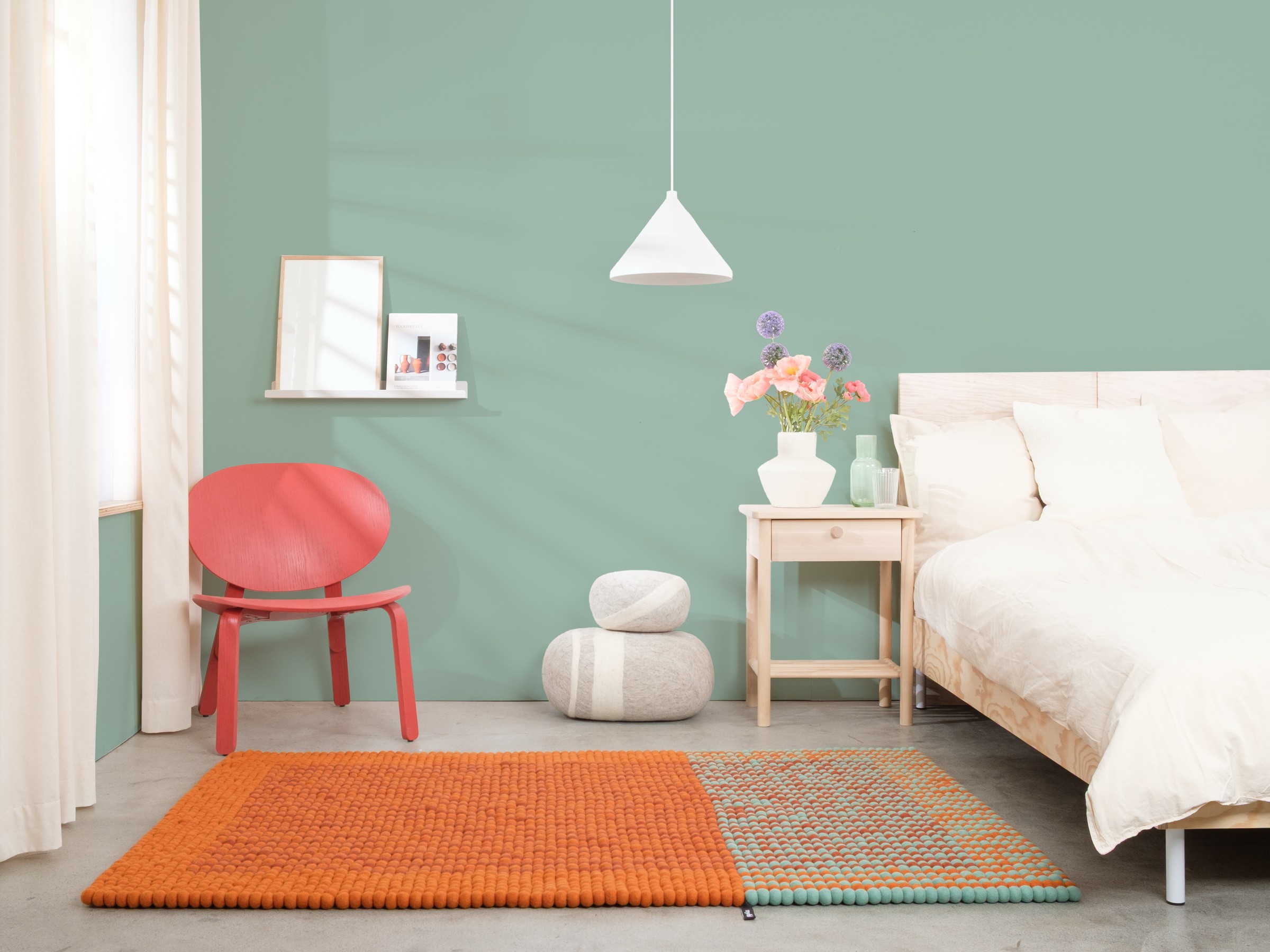 myfelt Sahara Filzkugelteppich Orange rechteckig 70 x 100 cm