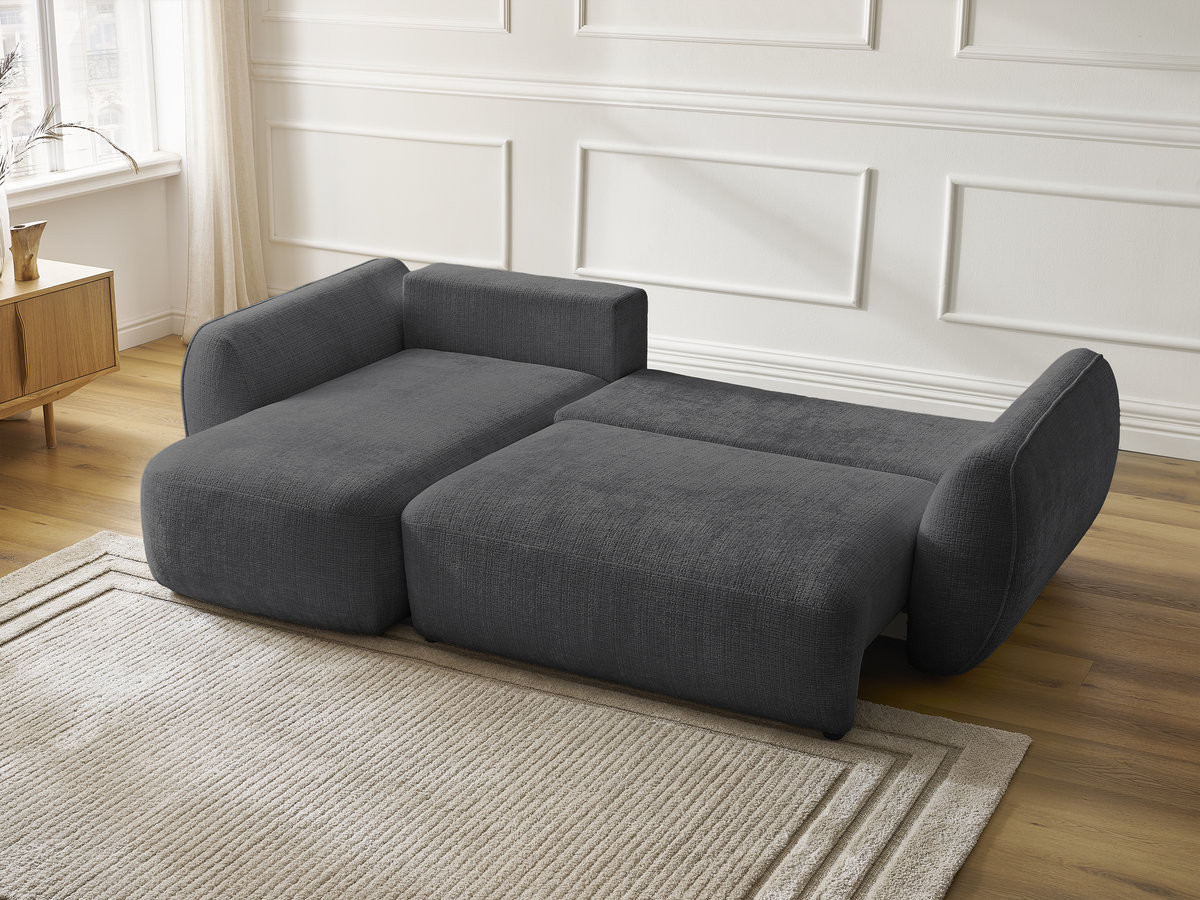 Bobochic Denise Ecksofa mit Schlaffunktion und Bettkasten 258 × 160 cm Strukturstoff Schwarz Ecke links
