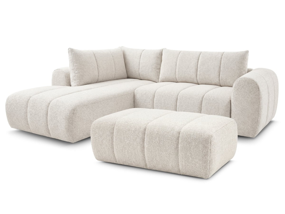 Bobochic Nesty Ecksofa in L-Form, 256 cm, mit Pouf Melange-Stoff Beige Ecke links