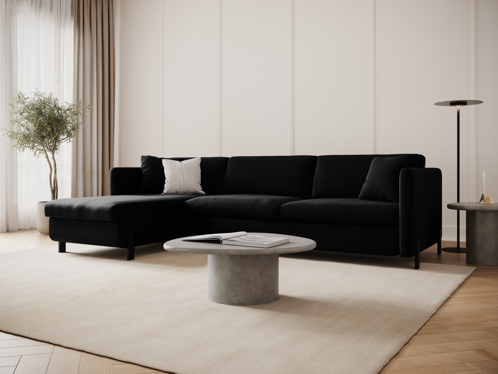 Micadoni Schlaf-Ecksofa Gloria 5-Sitzer Links Samt Schwarz 205x160