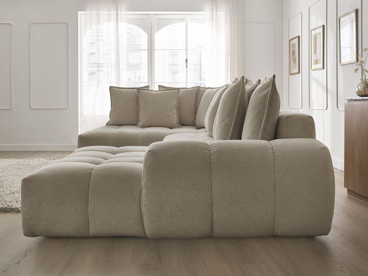 Bobochic Everest Wohnlandschaft, 14 Kissen Melange-Stoff Taupe Ecke rechts