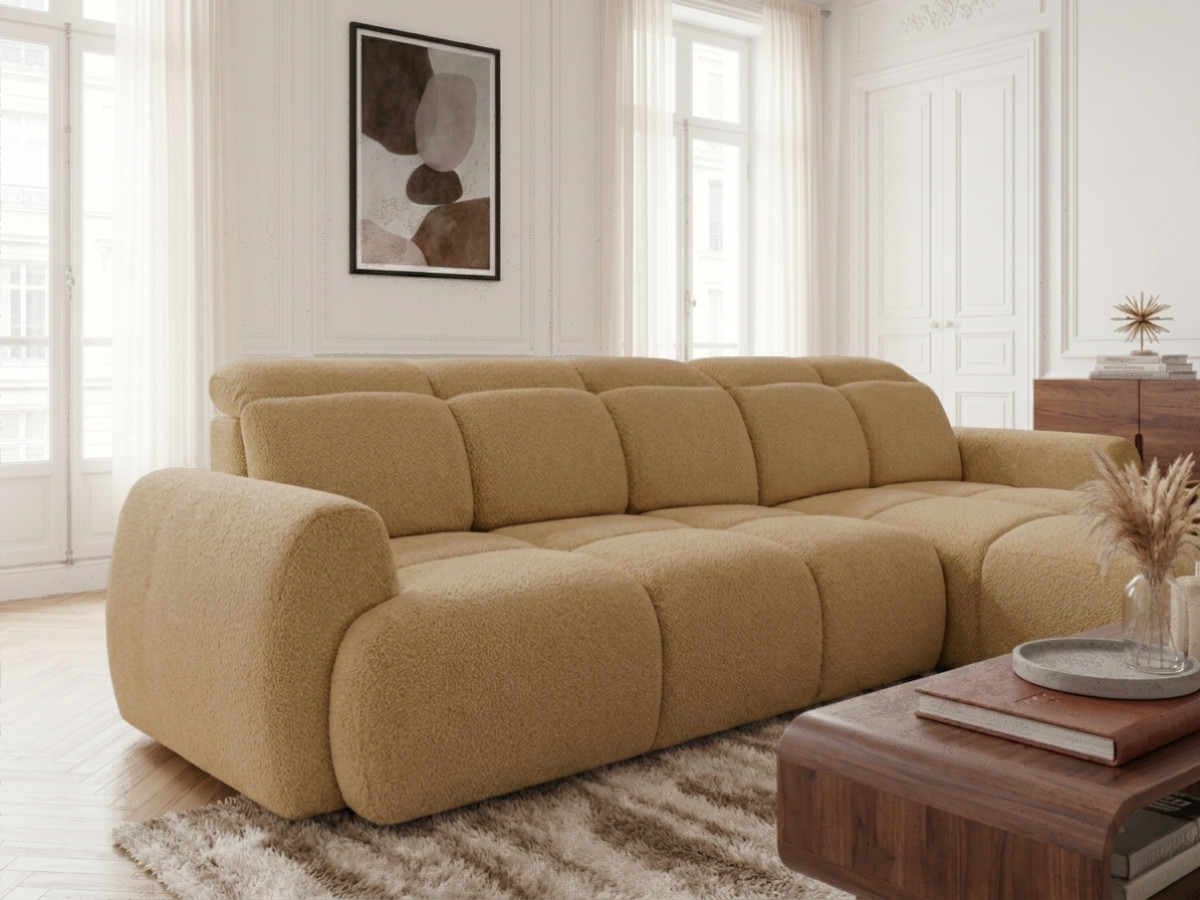 Bobochic Ruby Ecksofa mit Schlaffunktion und Bettkasten Chenille Gelb Ecke rechts
