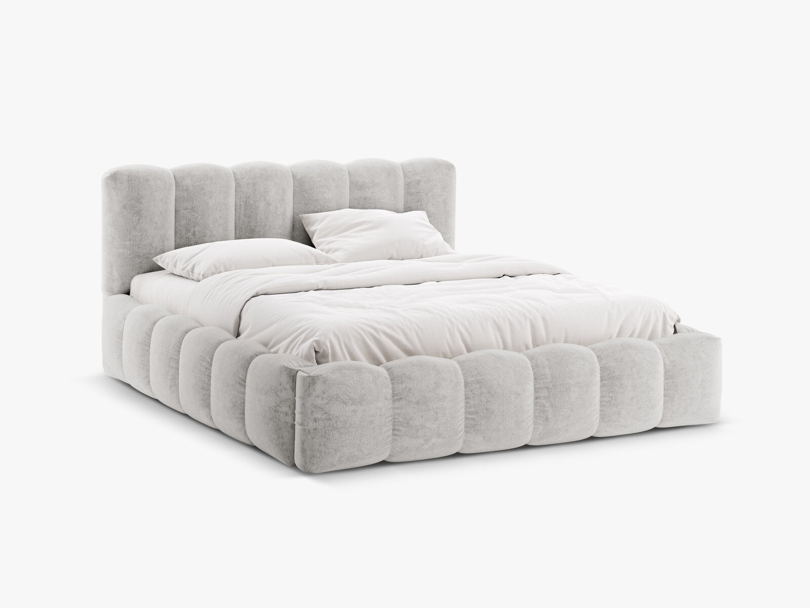 Micadoni Stauraumbett mit Kopfteil Lupine Chenille Perfect Harmony Hellgrau