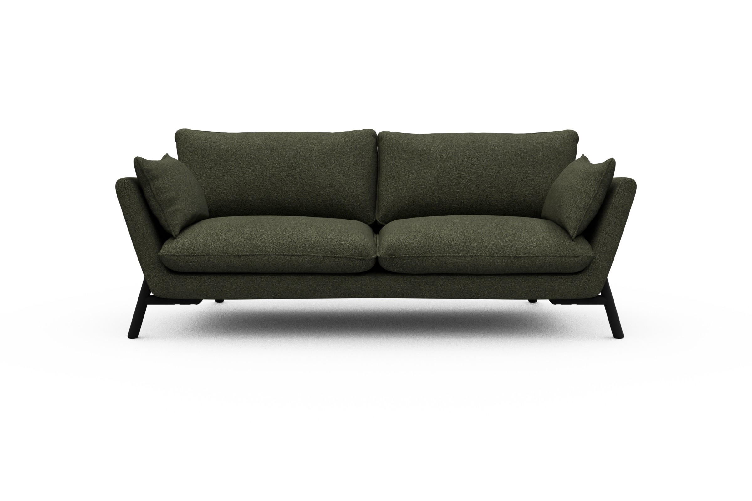 Skandi Home Sofa Emil 3-Sitzer Beinfarbe Eiche Schwarz Boucle-Forest-Green moebelfaktor