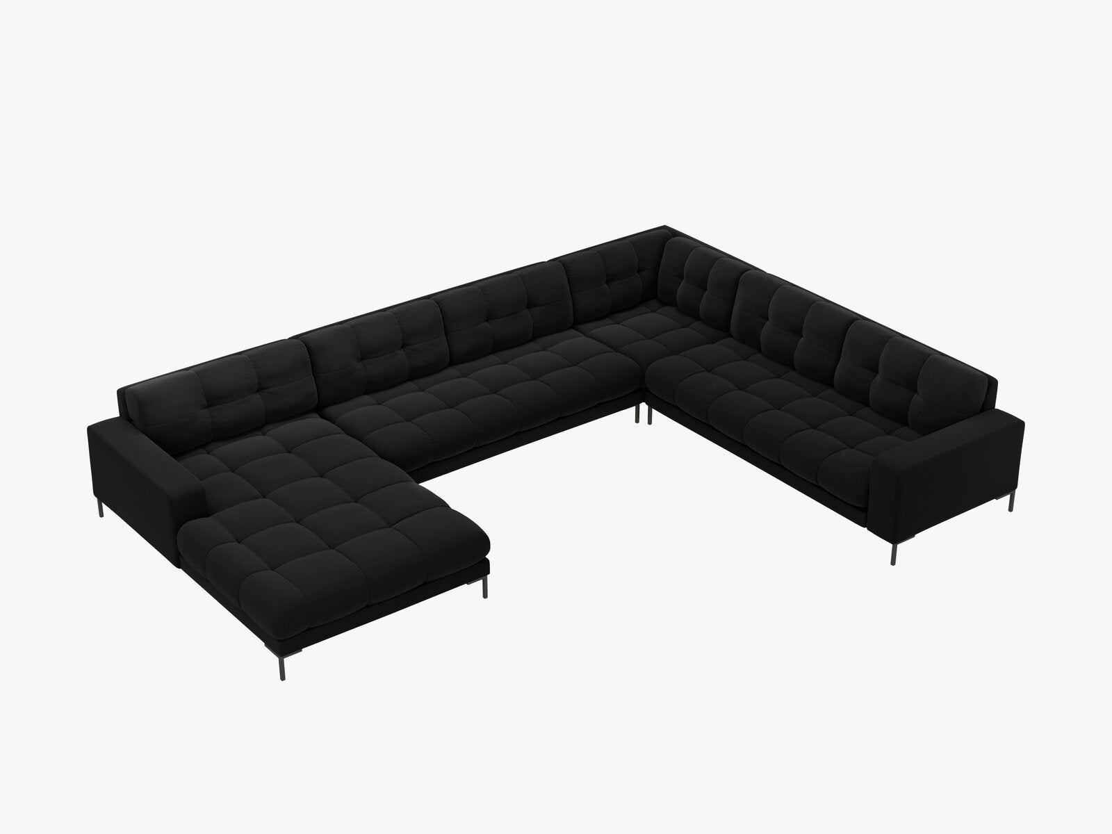 Micadoni Wohnlandschaft Mamaia 7-Sitzer Rechts Samt Bluvel Schwarz schwarze Beine