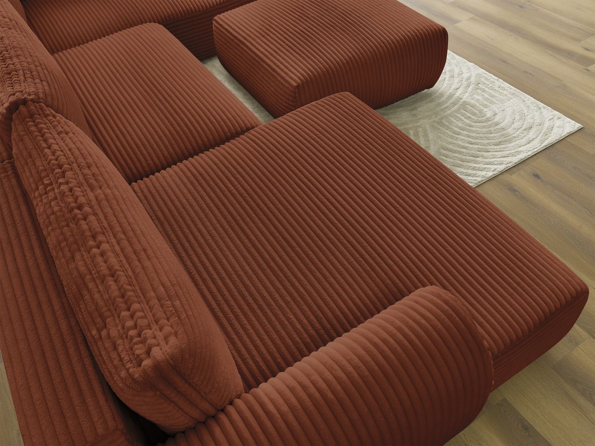 Bobochic Lucien Wohnlandschaft mit Pouf Breitcord weich Orange Ecke links